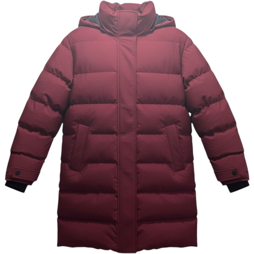 Burgundy Puffer Parka Jacket Faux Fur Trim Hood Longline Winter Coat L